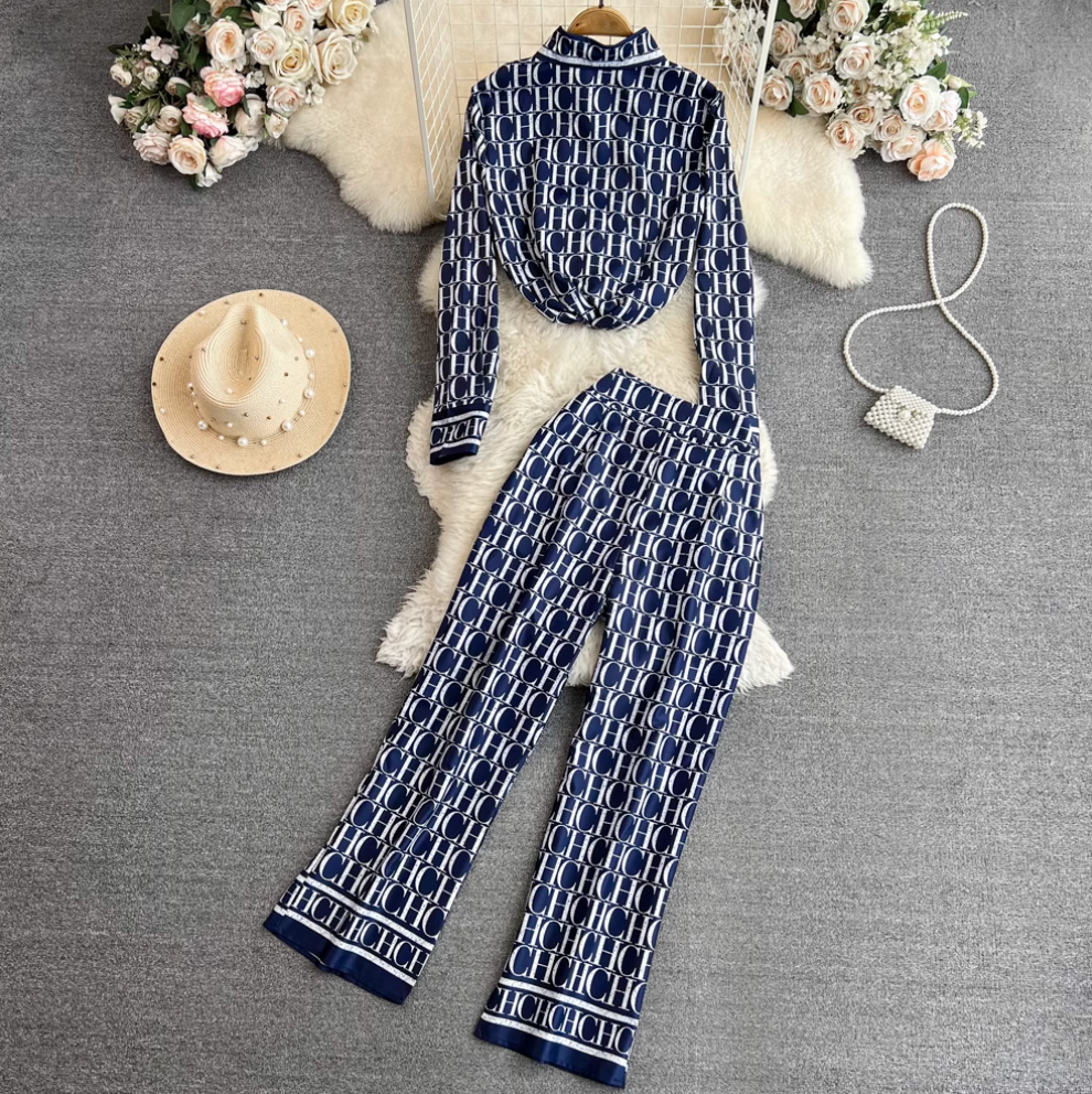 Monogrammed Printed Shirt & Trousers 2Pcs