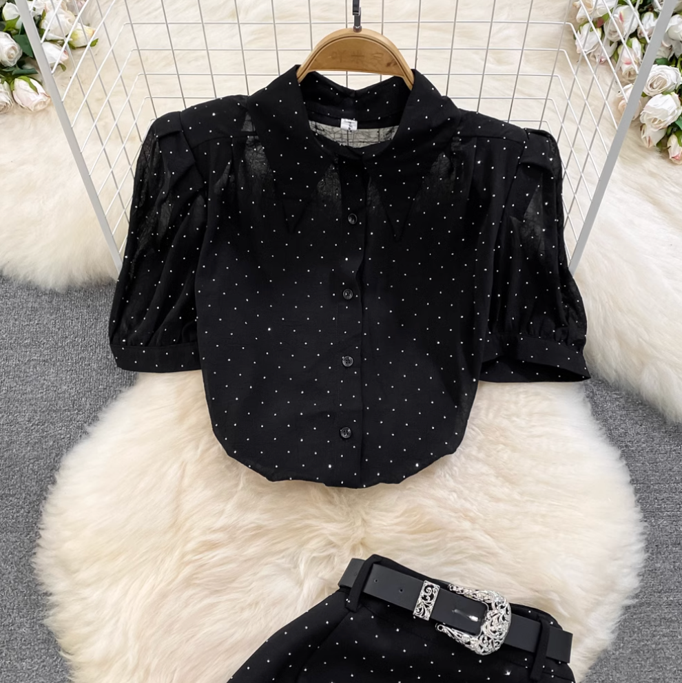 Polka Dot Shirt & Skirt Chiffon 2Pcs