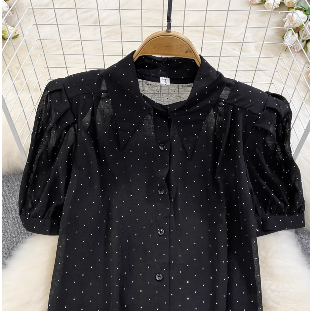 Polka Dot Shirt & Skirt Chiffon 2Pcs