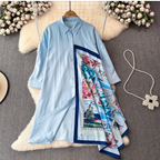 Asymmetric Painting Printed Shirt Dress