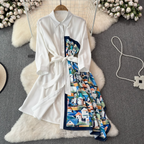 Asymmetric Painting Printed Shirt Dress