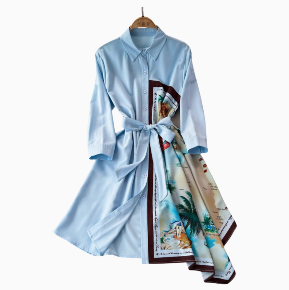 Asymmetric Painting Printed Shirt Dress