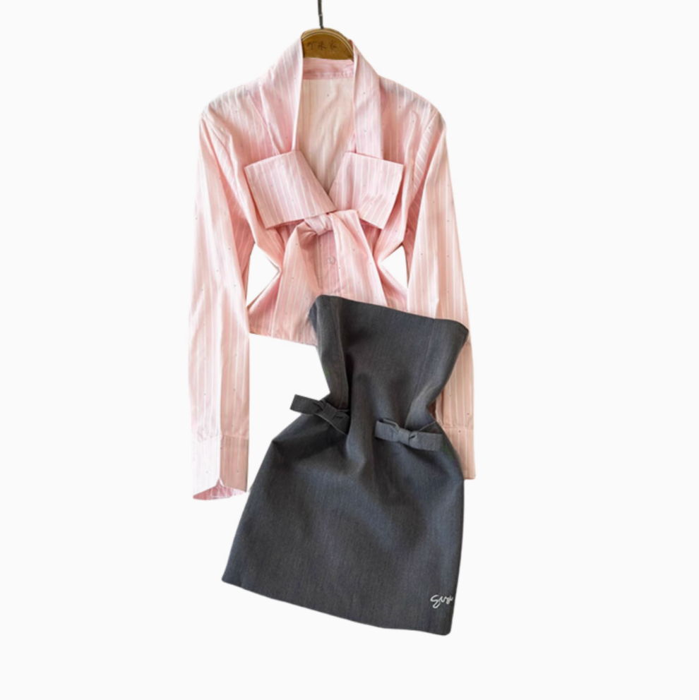 Beaded Knotted Shirt & Dress 2Pcs