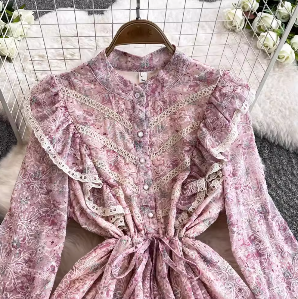 Courtly Embroidered Pink Floral Dress