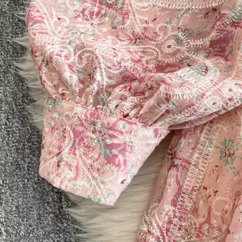 Courtly Embroidered Pink Floral Dress