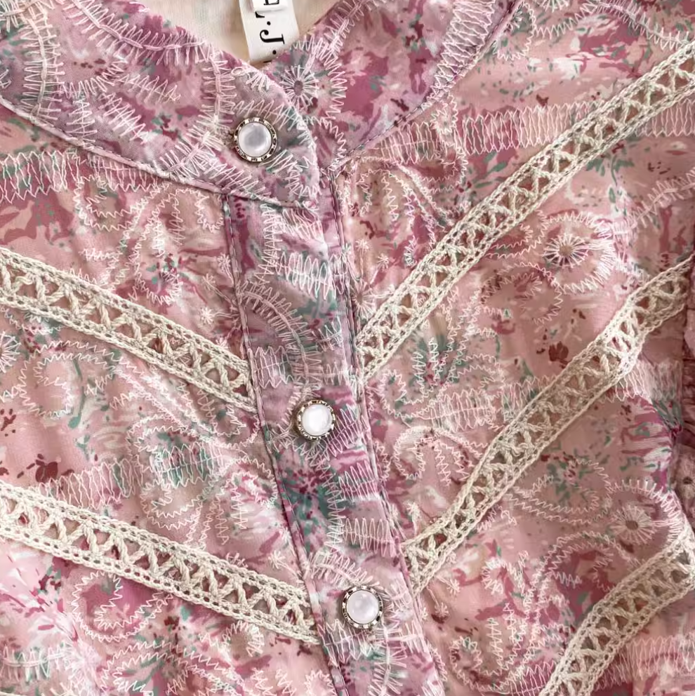 Courtly Embroidered Pink Floral Dress