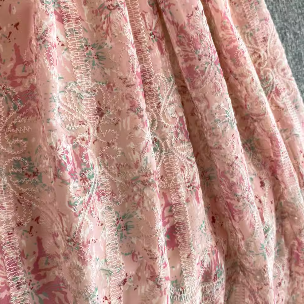 Courtly Embroidered Pink Floral Dress