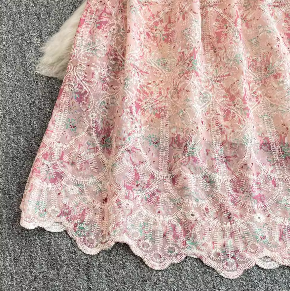 Courtly Embroidered Pink Floral Dress