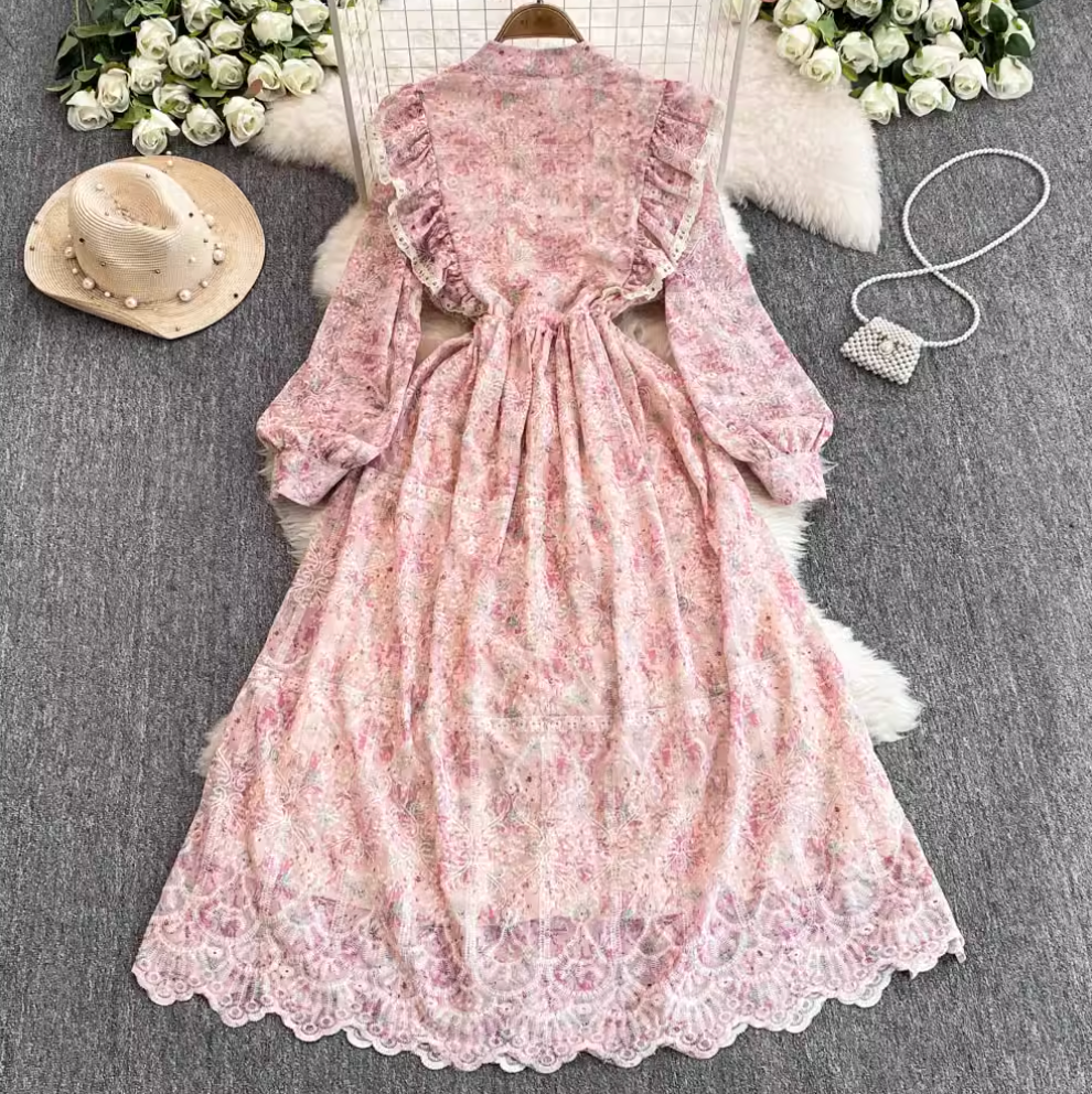 Courtly Embroidered Pink Floral Dress