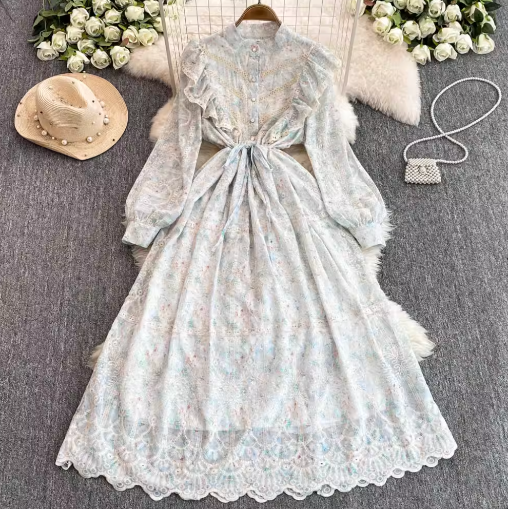 Courtly Embroidered Pink Floral Dress