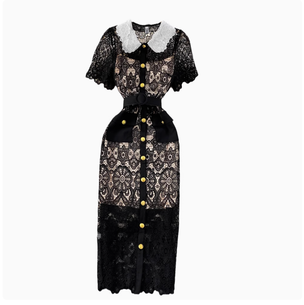 Doll Collar Hollowed Lace Dress