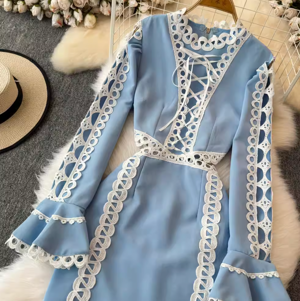 Sweetie Lace-up Hollowed Patchwork Dress