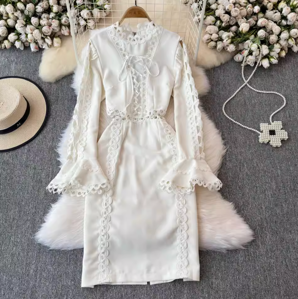Sweetie Lace-up Hollowed Patchwork Dress