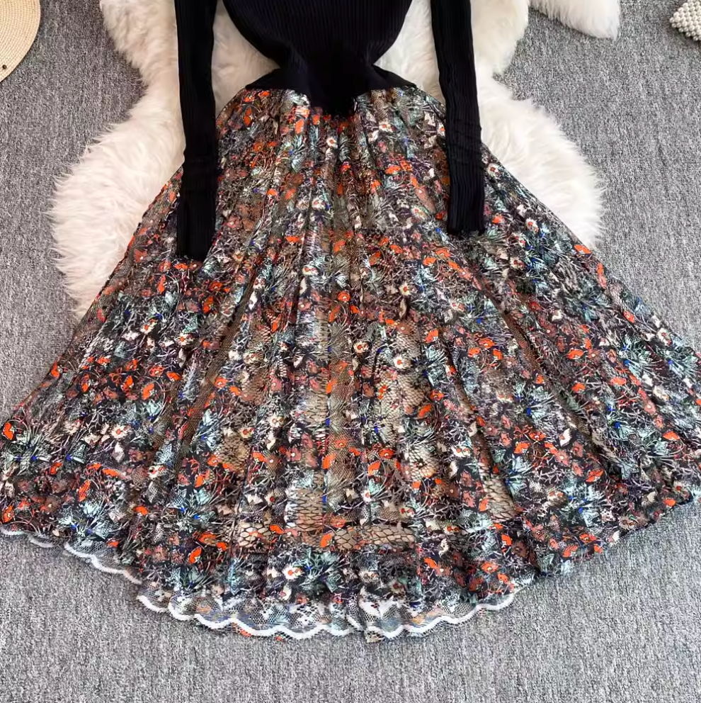 Courtly Floral Patchwork Embroidered Dress