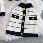 Color-blocking Striped Cardigan & Skirt 2Pcs
