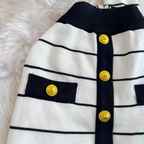 Color-blocking Striped Cardigan & Skirt 2Pcs