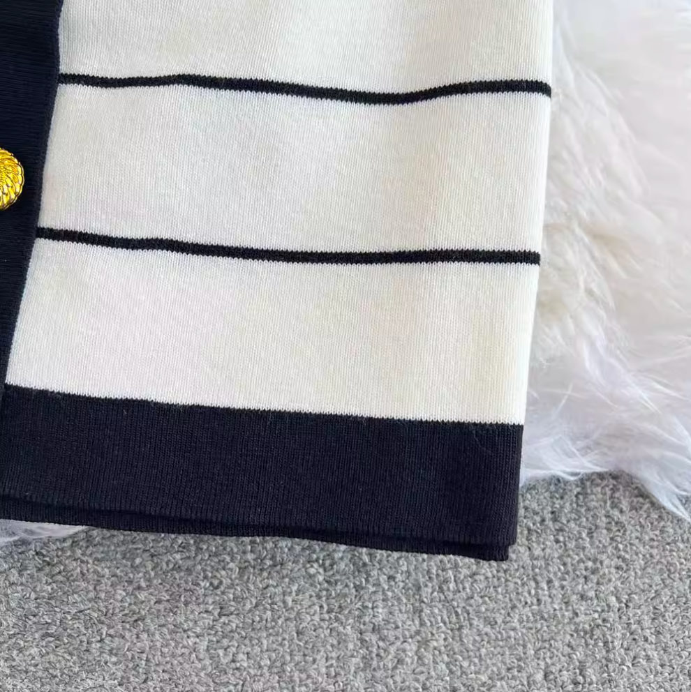 Color-blocking Striped Cardigan & Skirt 2Pcs