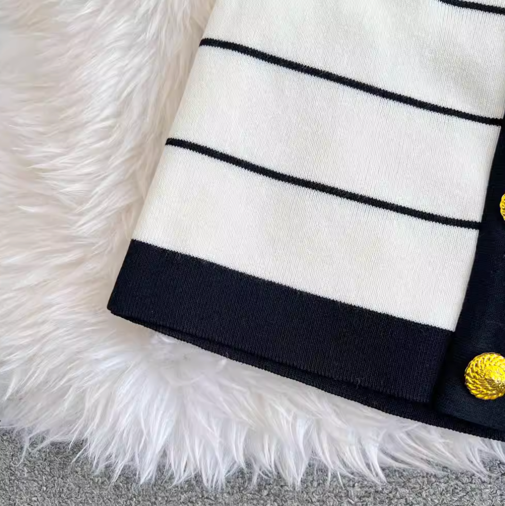 Color-blocking Striped Cardigan & Skirt 2Pcs