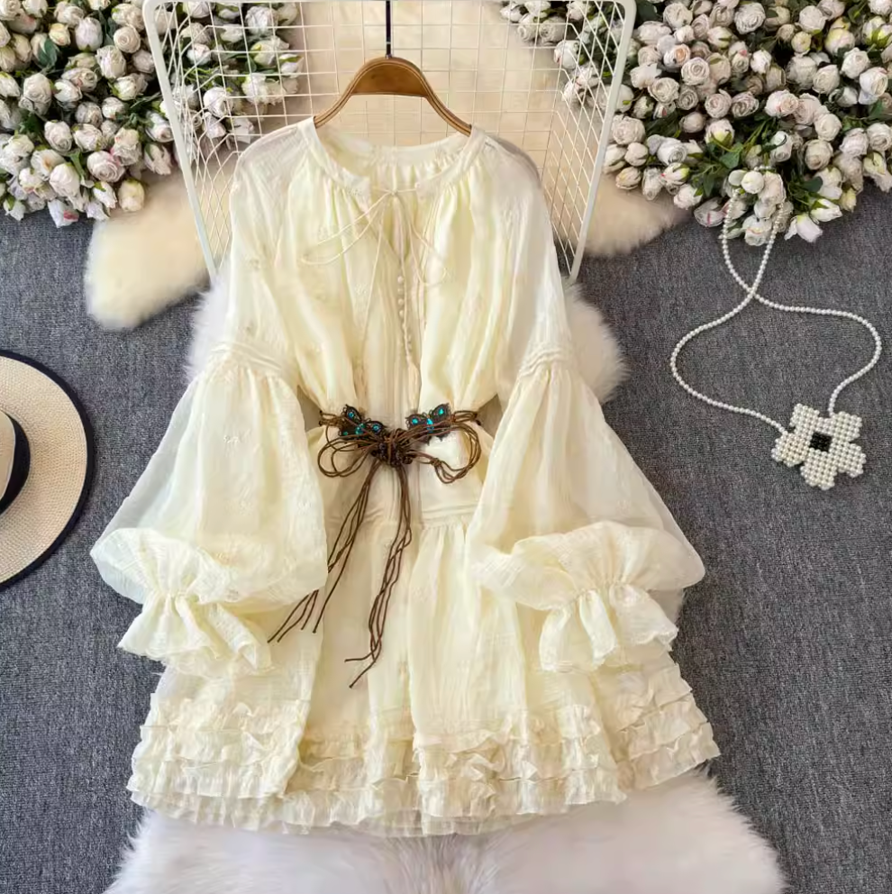 Sweetie Apricot Puffy Lace Dress