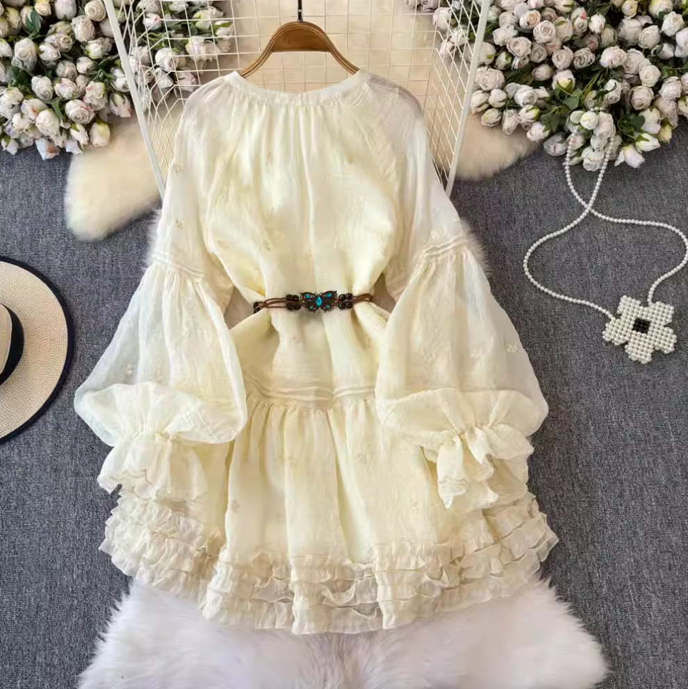 Sweetie Apricot Puffy Lace Dress