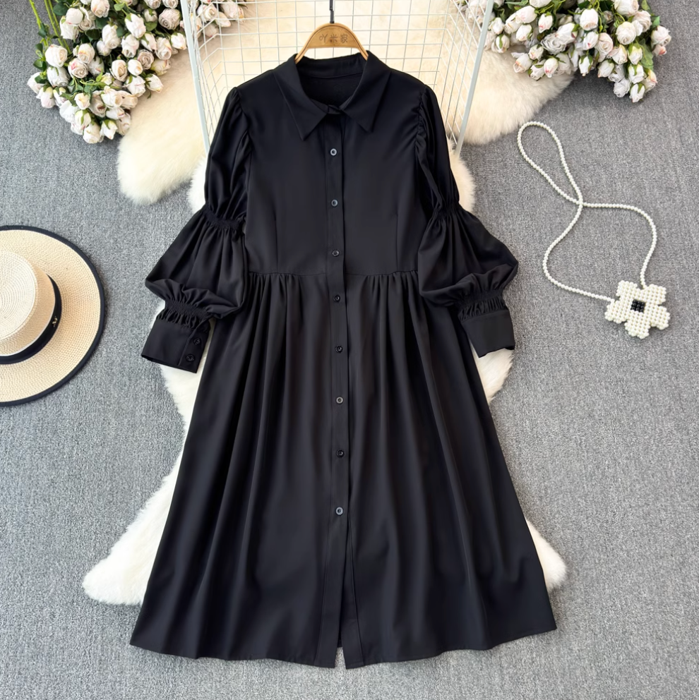 Black Shirt Dress & Floral Camisole 2Pcs