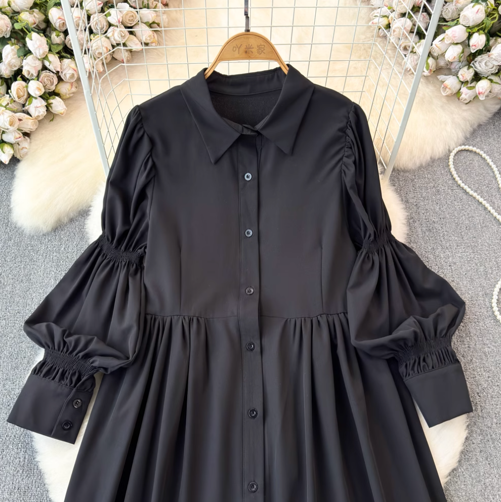 Black Shirt Dress & Floral Camisole 2Pcs
