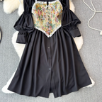 Black Shirt Dress & Floral Camisole 2Pcs