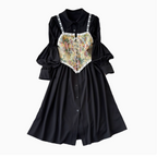 Black Shirt Dress & Floral Camisole 2Pcs