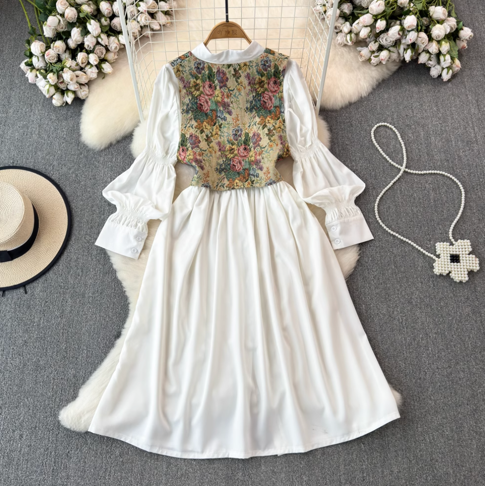 V-neck Floral Camisole & Shirt Dress 2Pcs