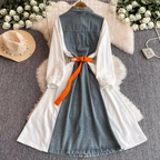Denim Patchwork Shirt Dress with Pockets