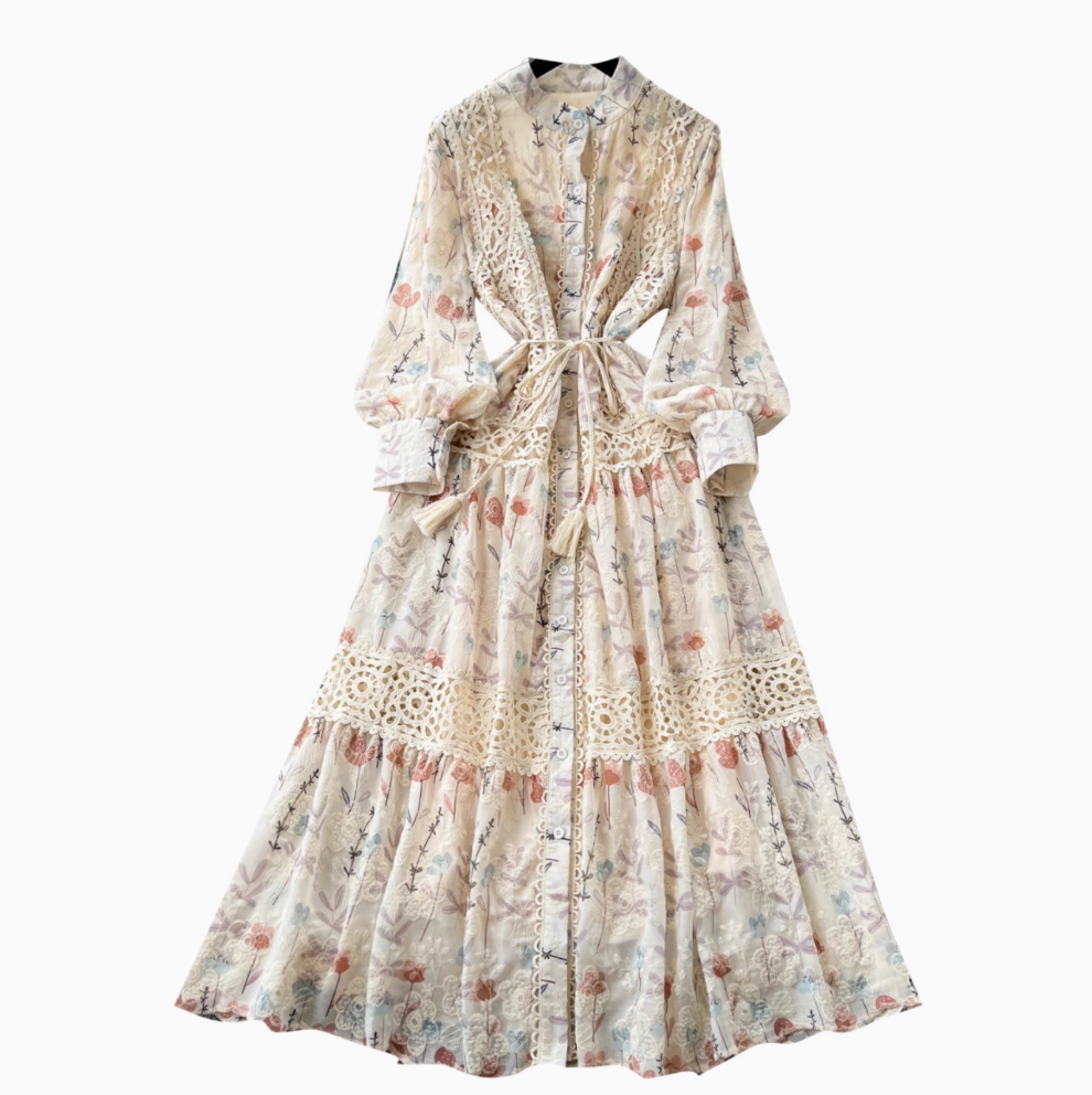 Fairy Floral Lace-up Shirt Dress
