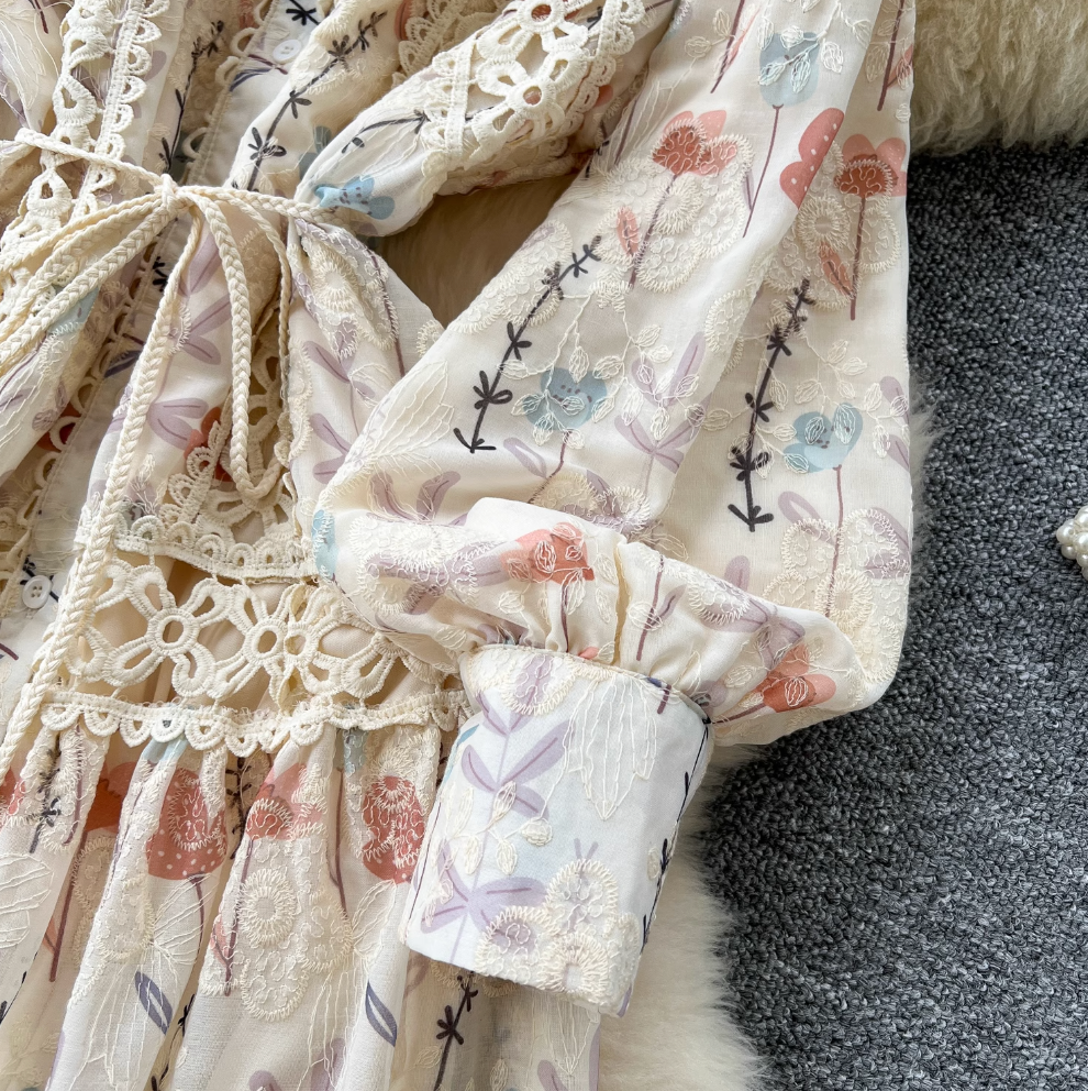Fairy Floral Lace-up Shirt Dress
