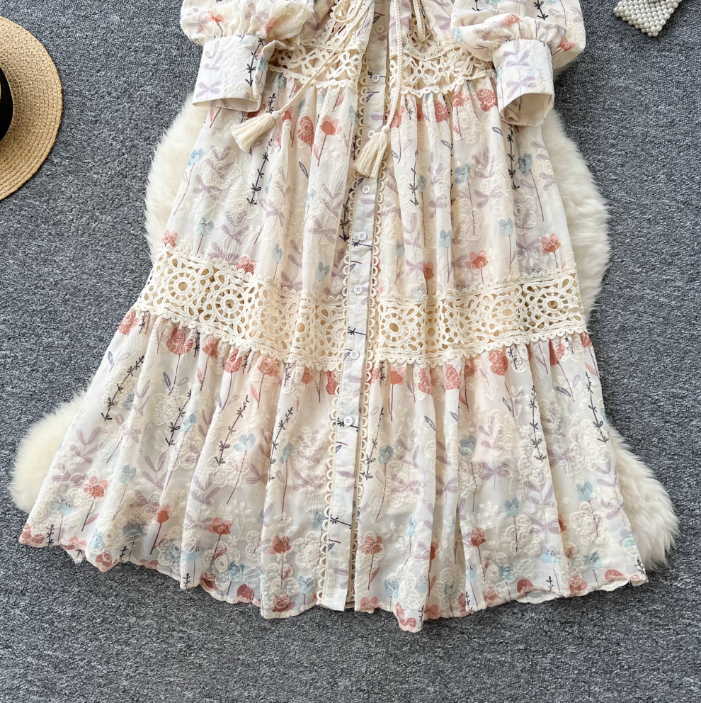 Fairy Floral Lace-up Shirt Dress