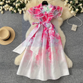 Courtly Floral Printed Ruffled Sleeve Dress