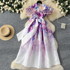 Courtly Floral Printed Ruffled Sleeve Dress