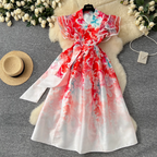 Courtly Floral Printed Ruffled Sleeve Dress