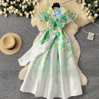Courtly Floral Printed Ruffled Sleeve Dress