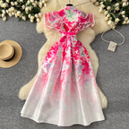 Courtly Floral Printed Ruffled Sleeve Dress