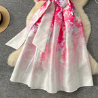 Courtly Floral Printed Ruffled Sleeve Dress