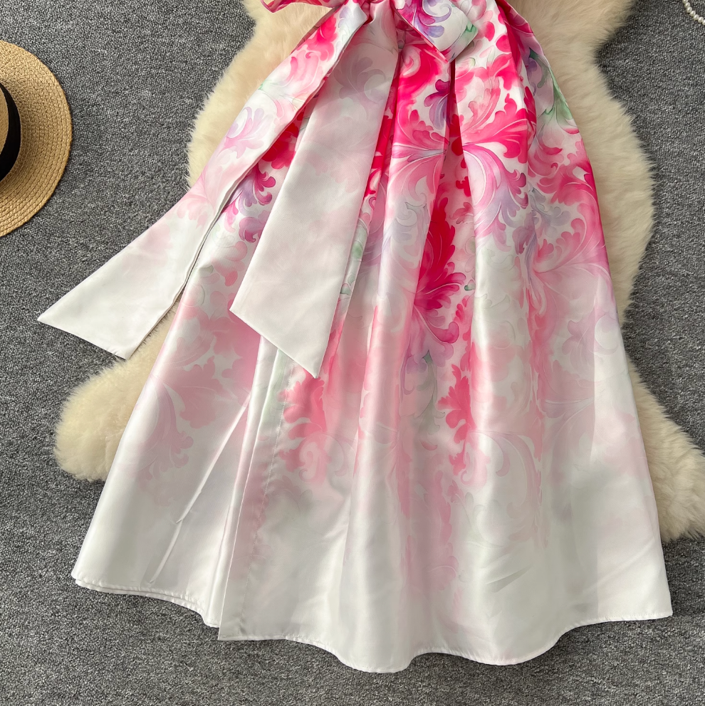 Courtly Floral Printed Ruffled Sleeve Dress