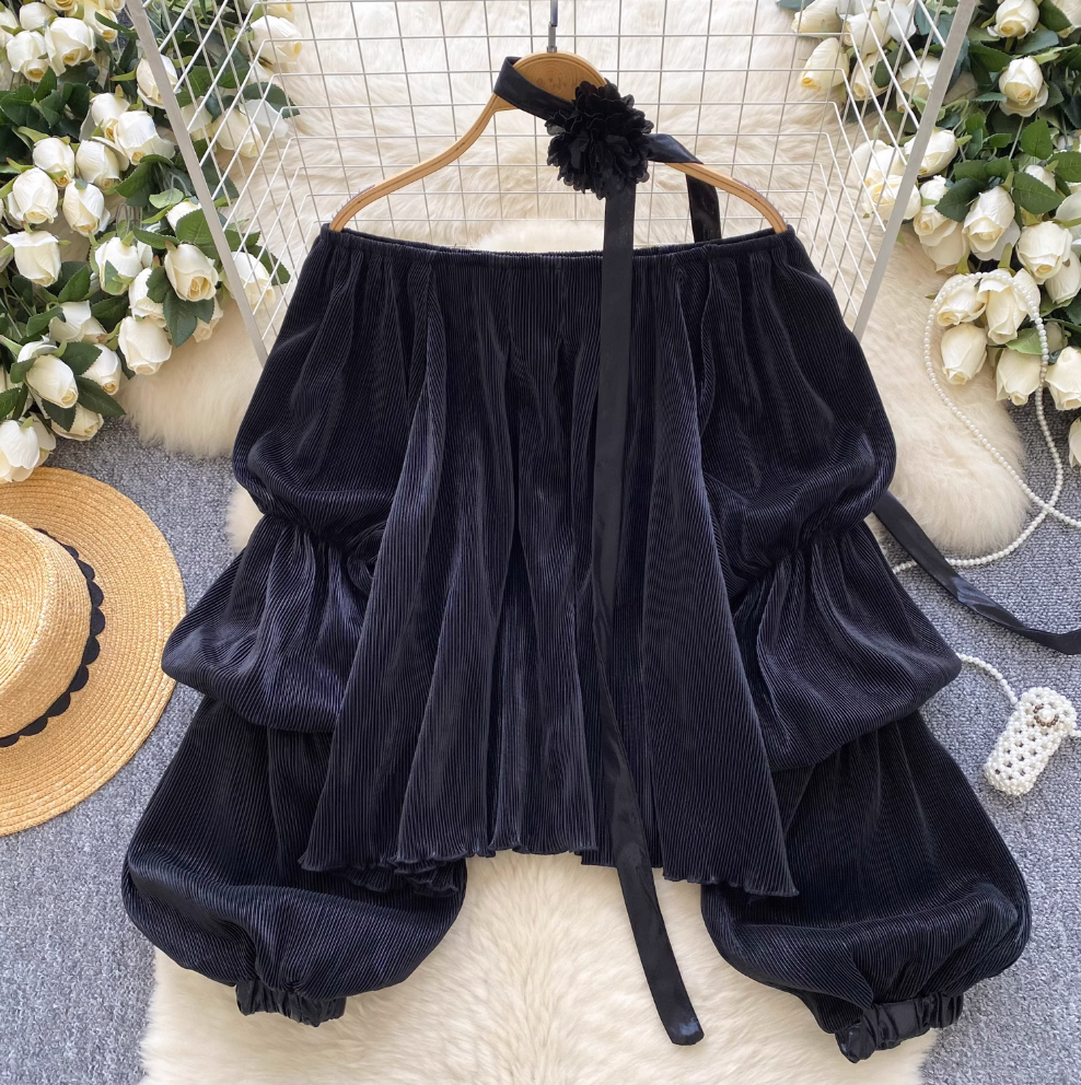 Metal Color Off-shoulder Shirt with Choker