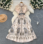Vintage Short-sleeve Printed Shirt Dress