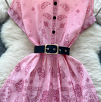 Vintage Short-sleeve Printed Shirt Dress