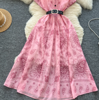 Vintage Short-sleeve Printed Shirt Dress
