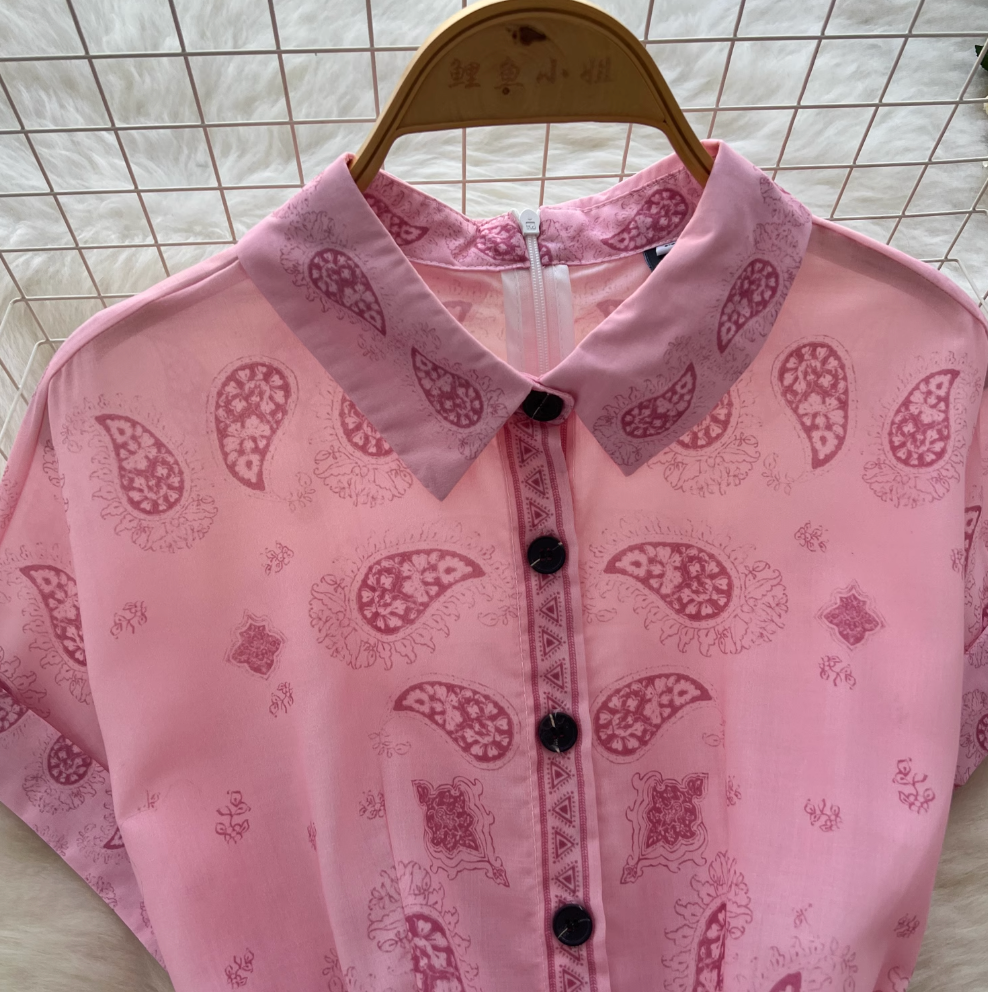 Vintage Short-sleeve Printed Shirt Dress
