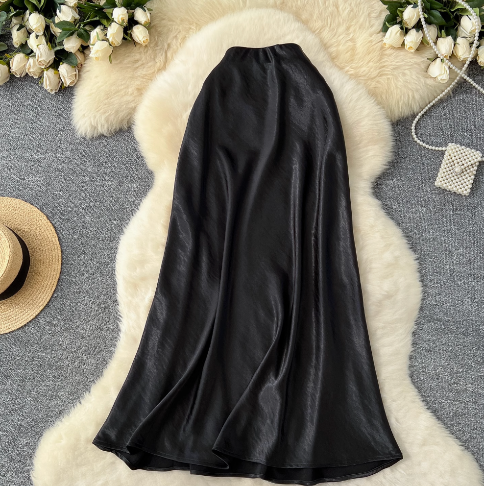 Draped A-line Fishtail Satin Skirt