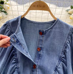 Bat Sleeve Ruffled Denim Shirt