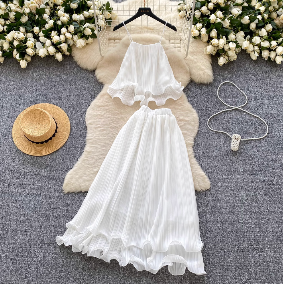 Fairy White Camisole & Ruffled Skirt 2Pcs