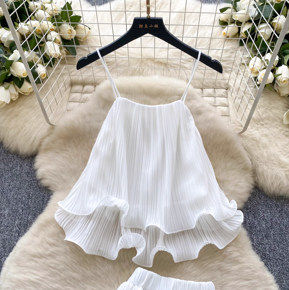 Fairy White Camisole & Ruffled Skirt 2Pcs