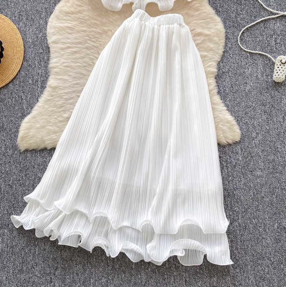 Fairy White Camisole & Ruffled Skirt 2Pcs